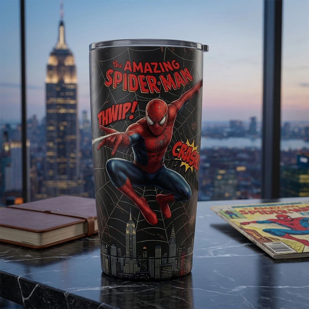 The Amazing Spider-Man Comic Action City Skyline Tumbler Spider-Man Merch 2026 Gift For Son - Merchluma