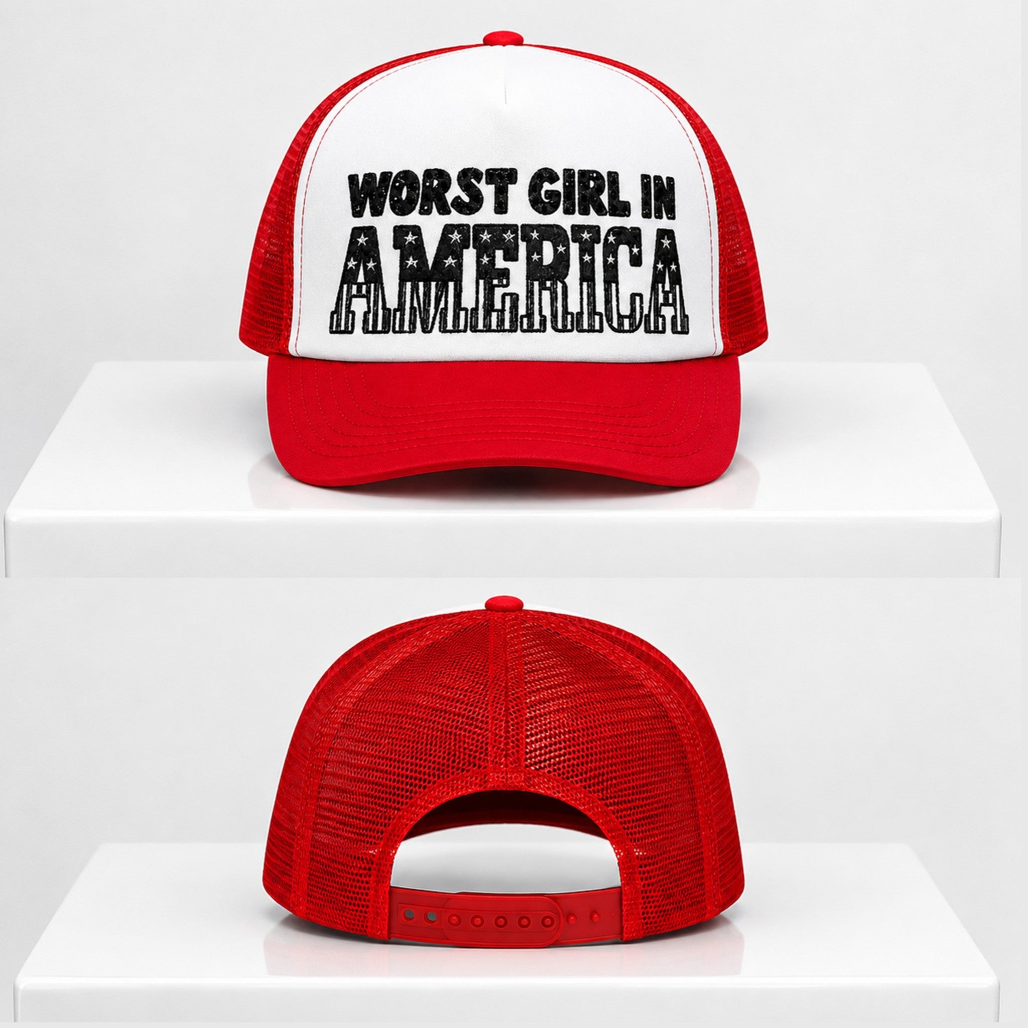 Slayyyter Worst Girl In America Trucker Hat Embroidered Slayyyter Merch Gifts For Music Fans - Merchluma