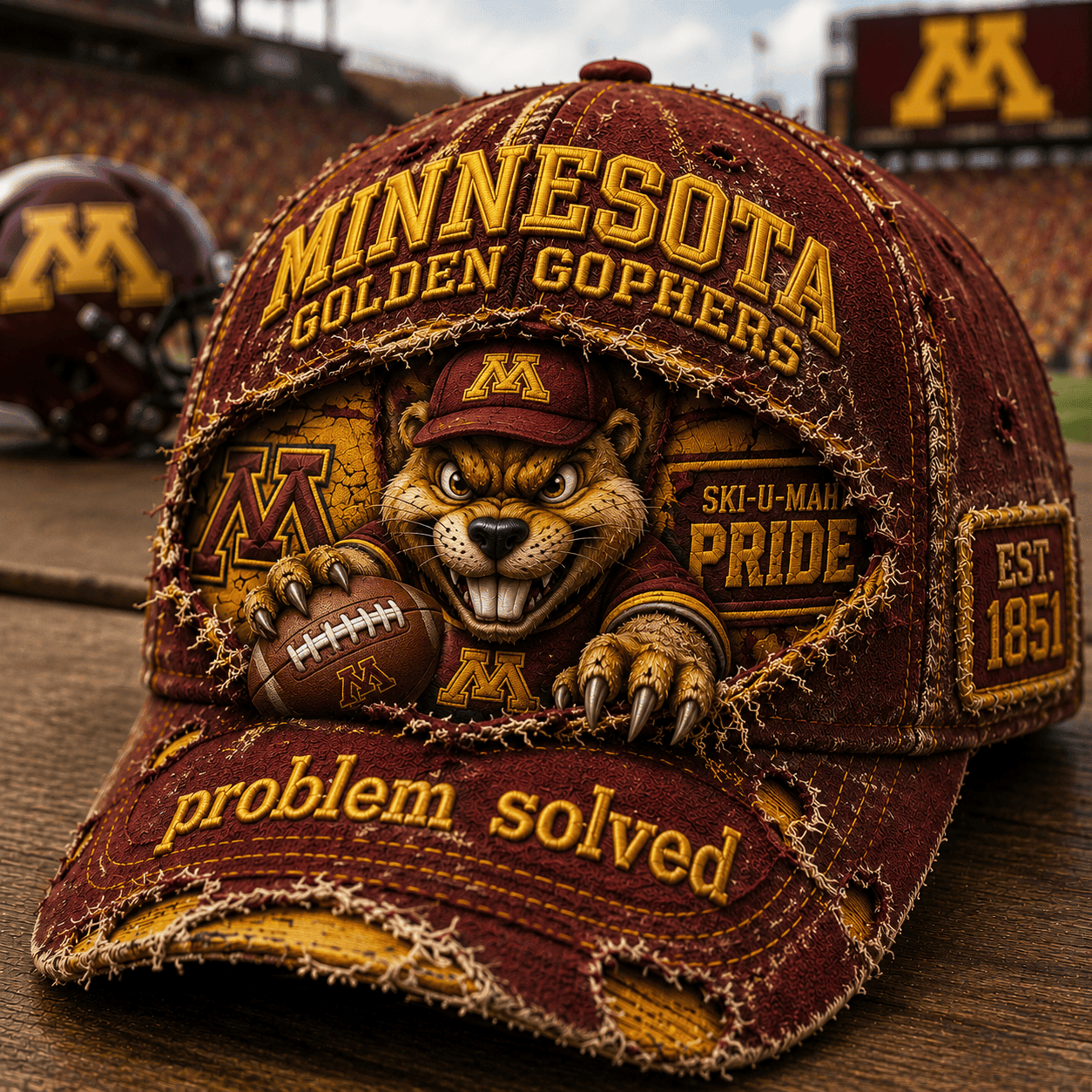 Minnesota Golden Gophers Merch Ski-U-Mah Pride Hat Problem Solved Hat Football Fan Gifts - Merchluma