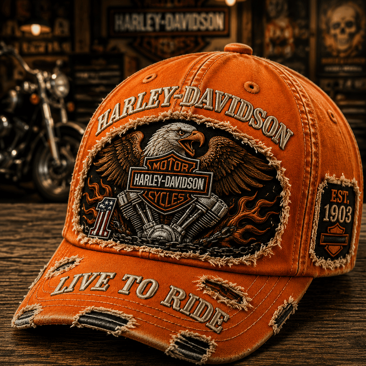 Harley Davidson Merch Eagle Hat Live To Ride Hat Motorcycles Lover Gear Gift For Brothers - Merchluma