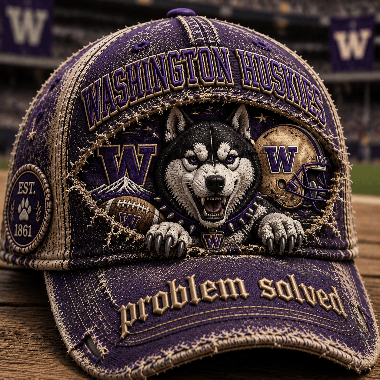 Washington Huskies Problem Solved Hat Game Day Cap Washington Huskies Merch Football Fan Gift - Merchluma