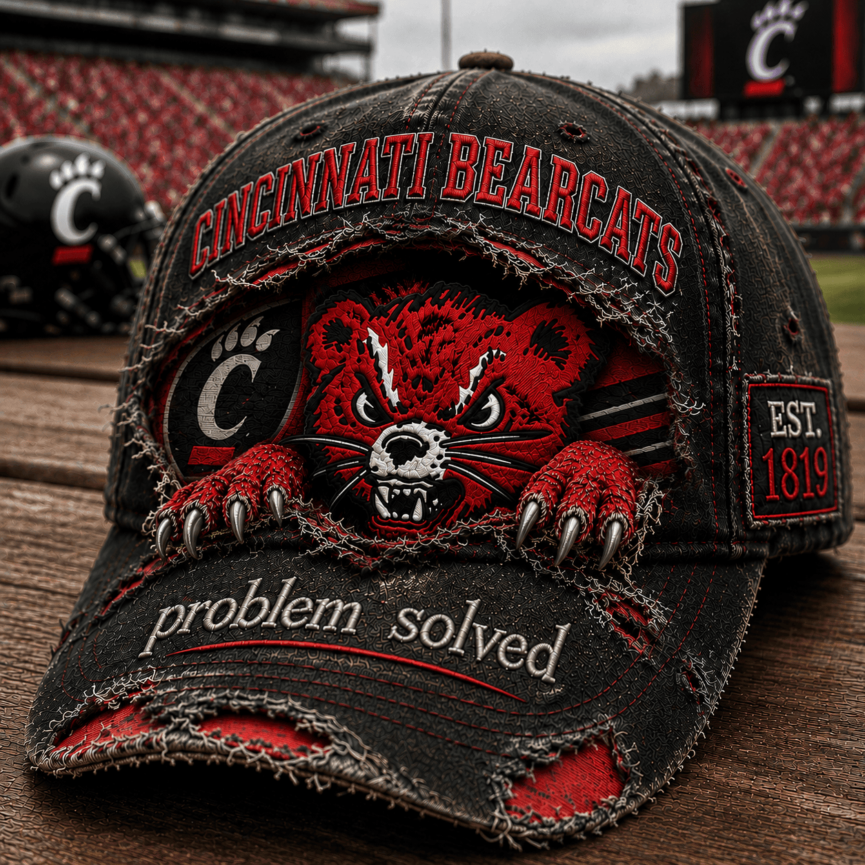 Cincinnati Bearcats Est 1819 Hat Problem Solved Hat Cincinnati Bearcats Merch Football Fan Gift - Merchluma