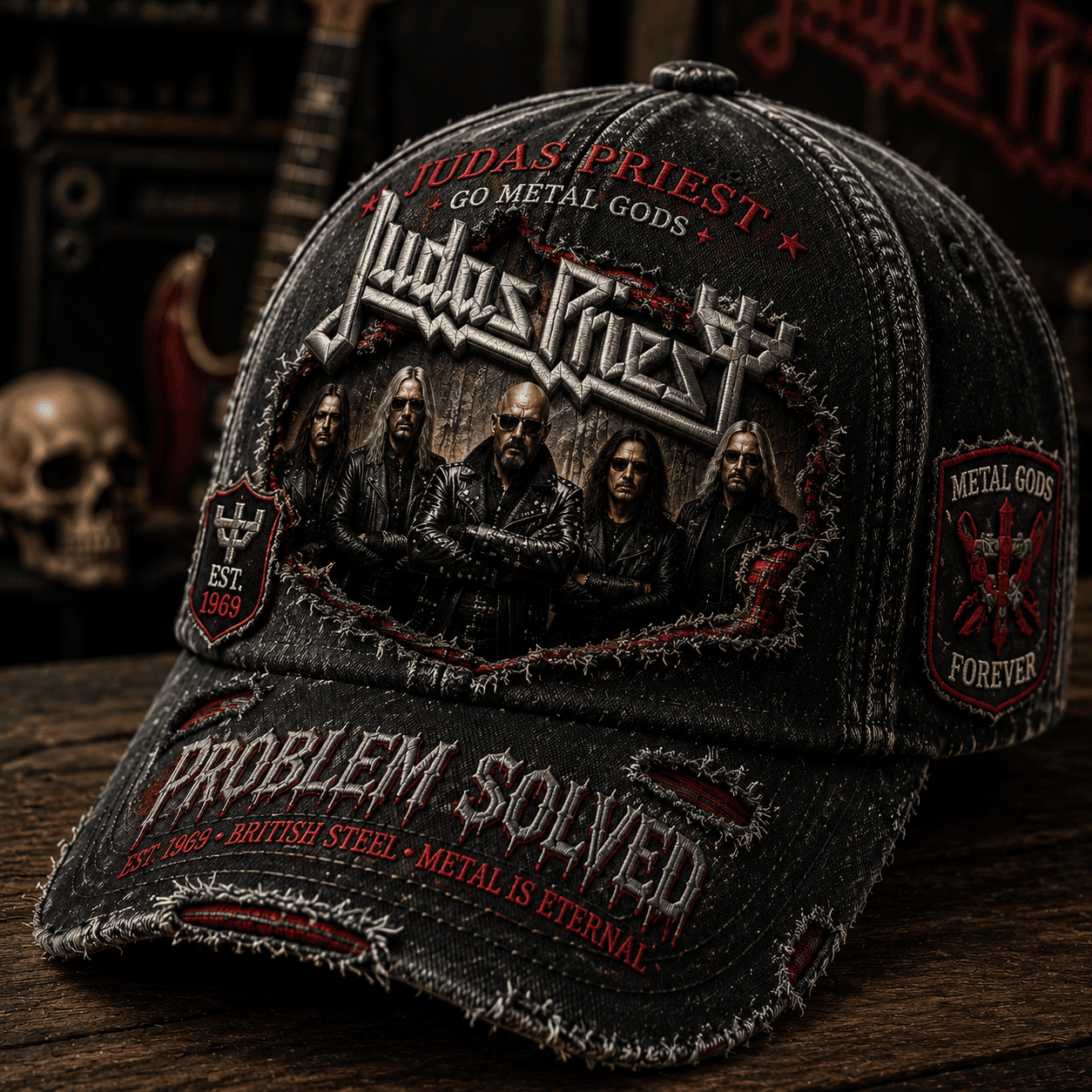 Judas Priest Go Metal Gods Hat Problem Solved Hat Judas Priest Merch Gift for Band Fans - Merchluma