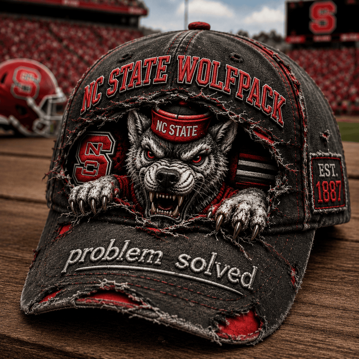 NC State Wolfpack Est 1887 Distressed Hat Problem Solved Vintage Cap NC State Wolfpack Merch - Merchluma