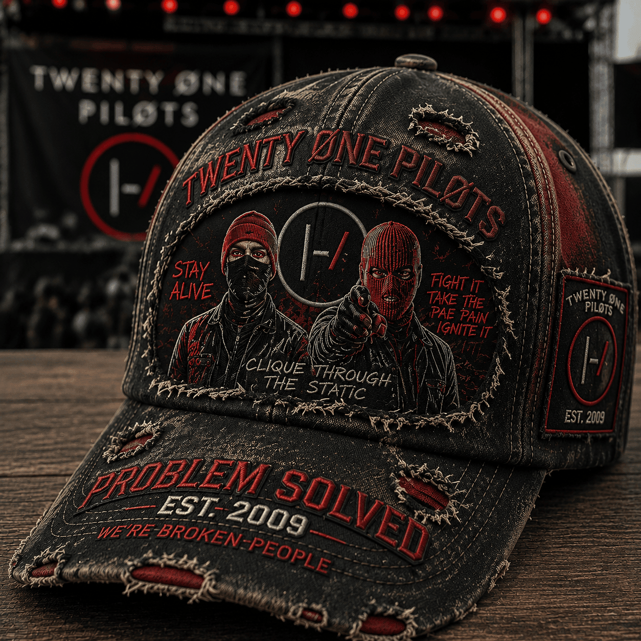 Twenty One Pilots Merch Clique Through The Static Hat We're Broken People Cap Music Fan Gifts - Merchluma