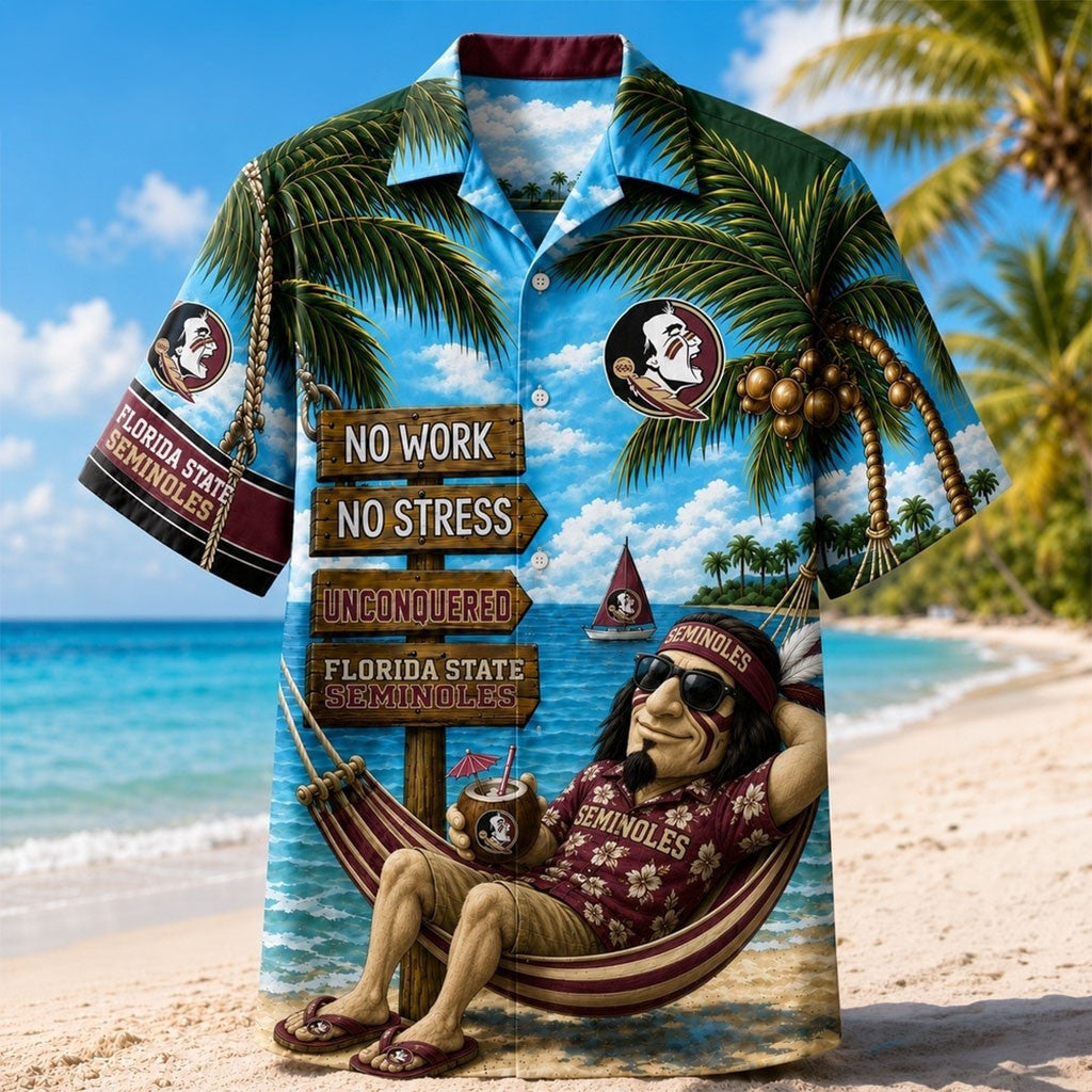 Florida State Seminoles No Work No Stress Hawaiian Shirt Seminoles Merch Gift For Fans - Merchluma