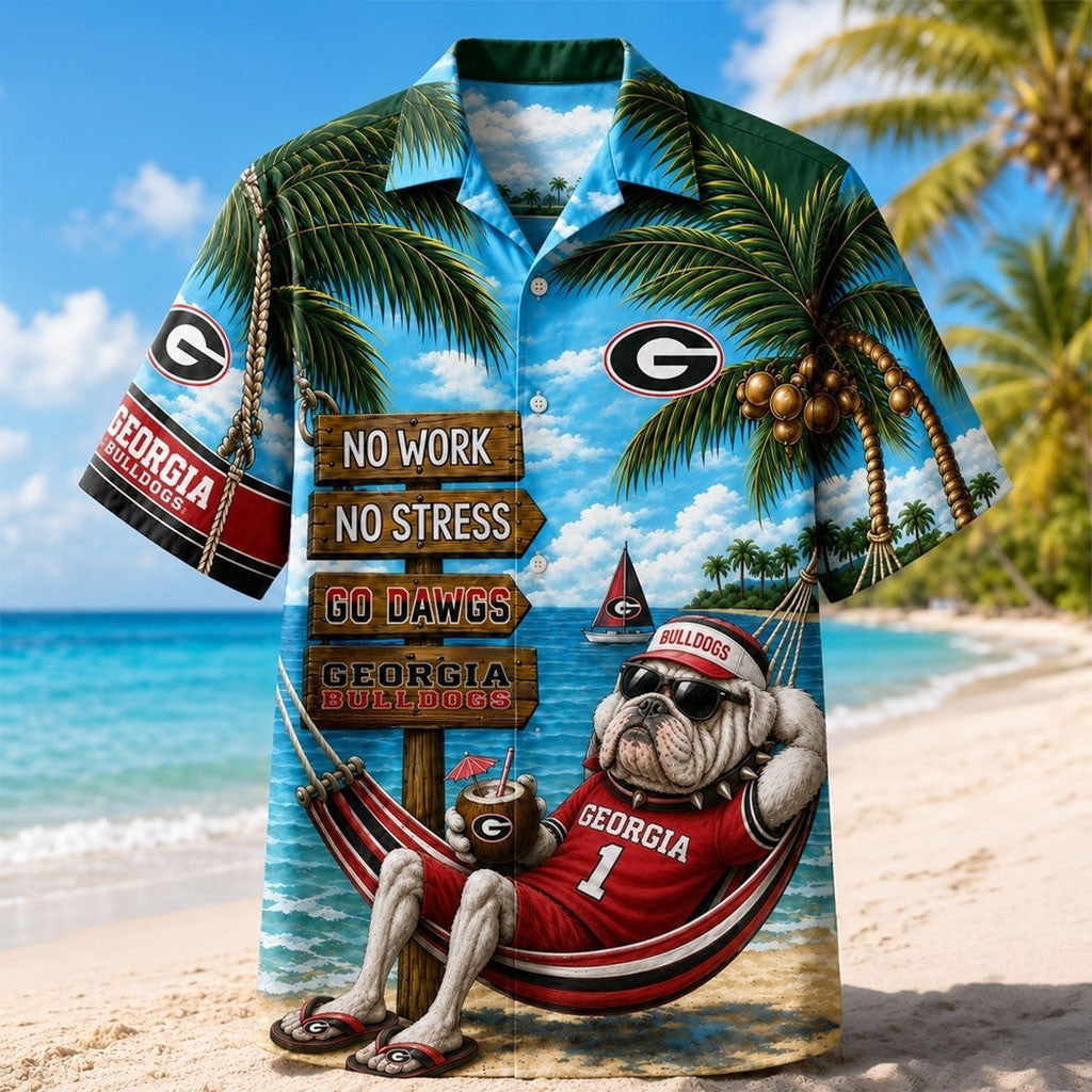 Georgia Bulldogs No Work No Stress Hawaiian Shirt Georgia Bulldogs Merch Game Day Outfits - Merchluma