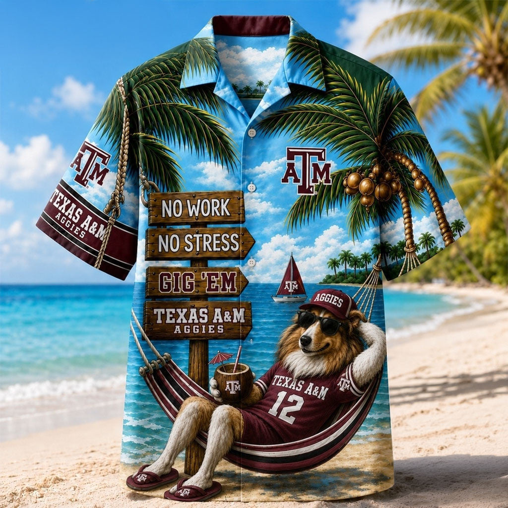 Texas A&M Aggies Merch No Work No Stress Hawaiian Shirt Summer Outfits Gift For Fans - Merchluma