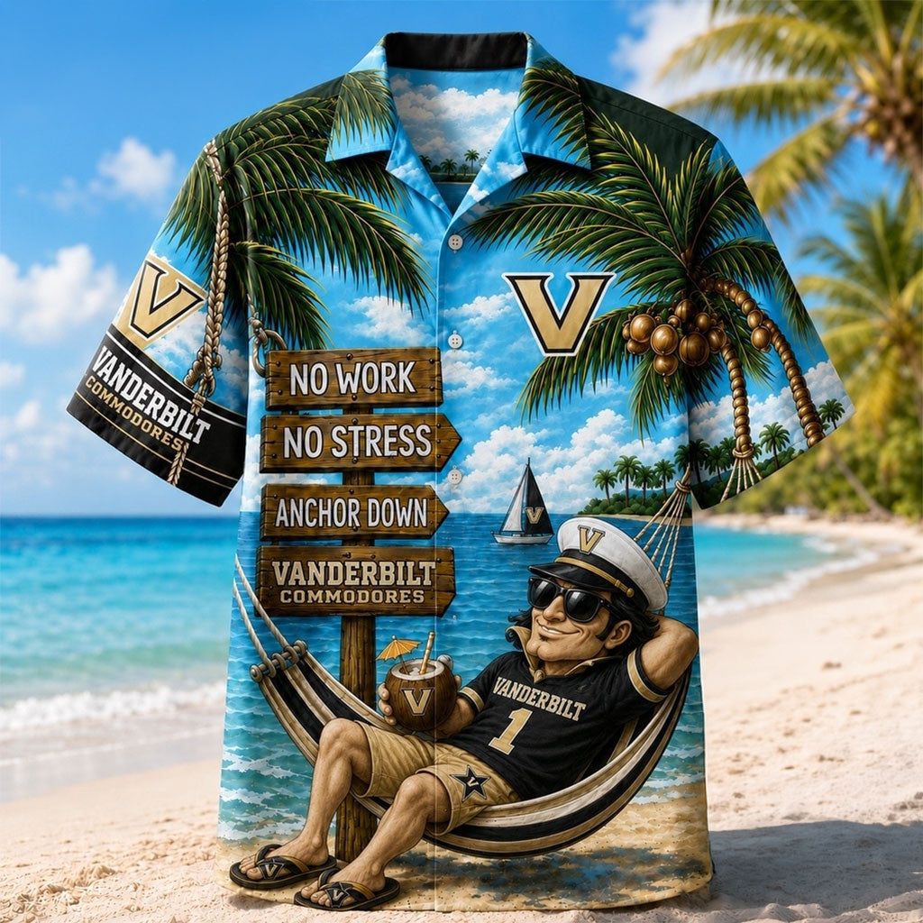 Vanderbilt Commodores No Work No Stress Hawaiian Shirt Vanderbilt Commodores Merch Fan Gifts - Merchluma