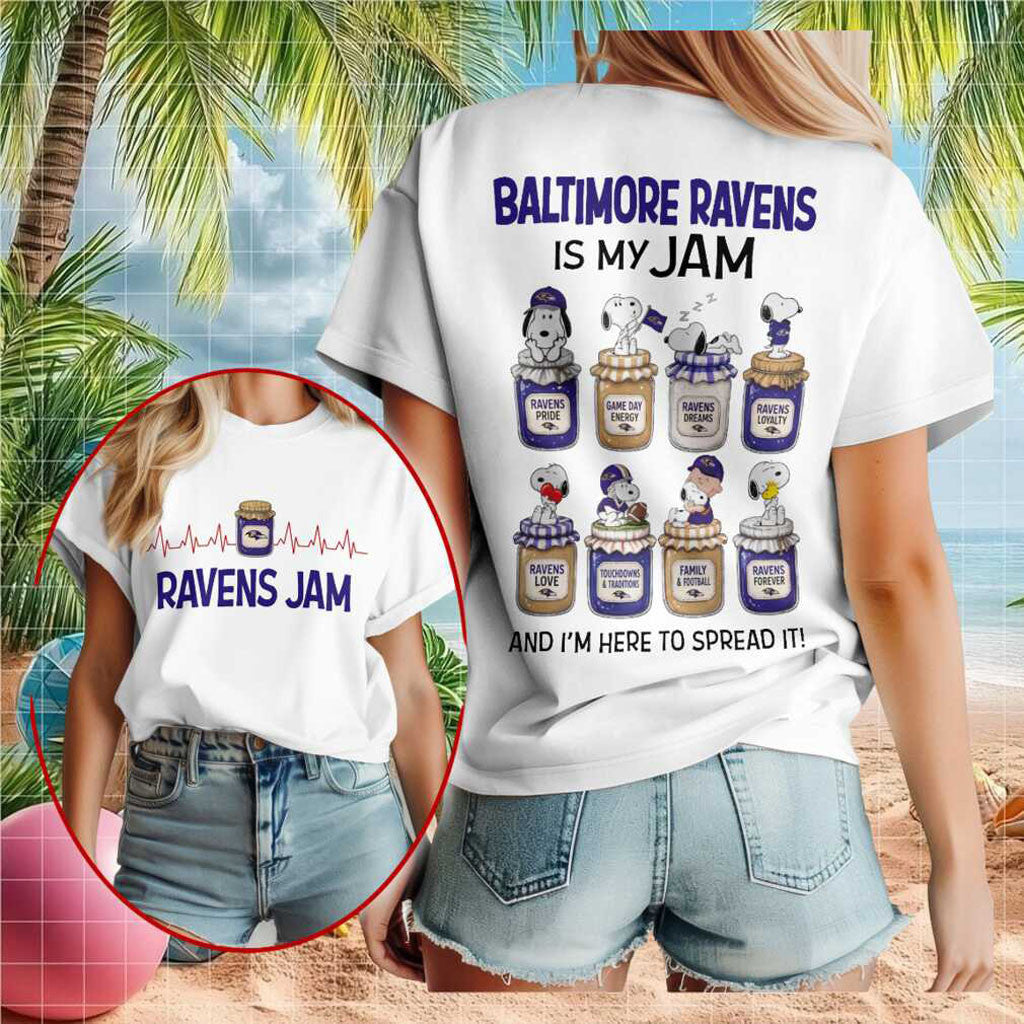 Baltimore Ravens Snoopy Is My Jam Football Shirt Baltimore Ravens Merch Game Day Gift Ideas - Merchluma
