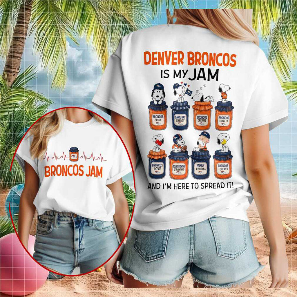 Denver Football Merch Peanuts Snoopy Jam Shirt Denver Broncos Is My Jam T-Shirt Fan Gifts - Merchluma
