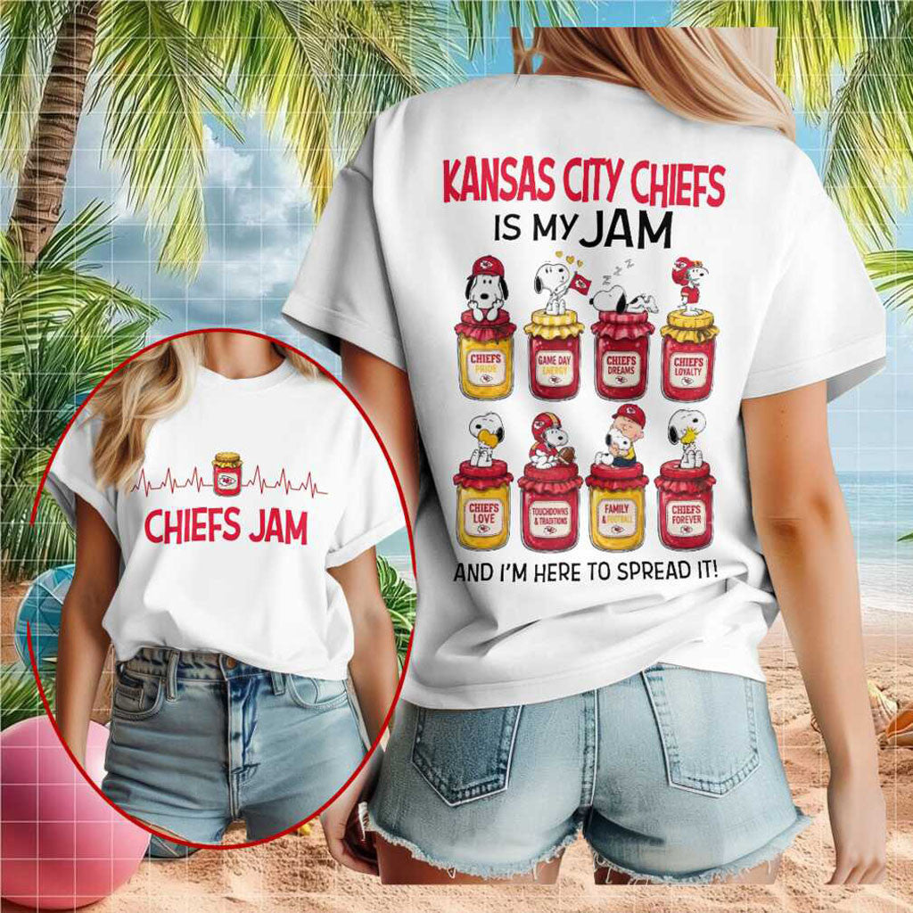 Kansas City Chiefs Snoopy Is My Jam Football Shirt KC Chiefs Merch Game Day Gifts Ideas - Merchluma