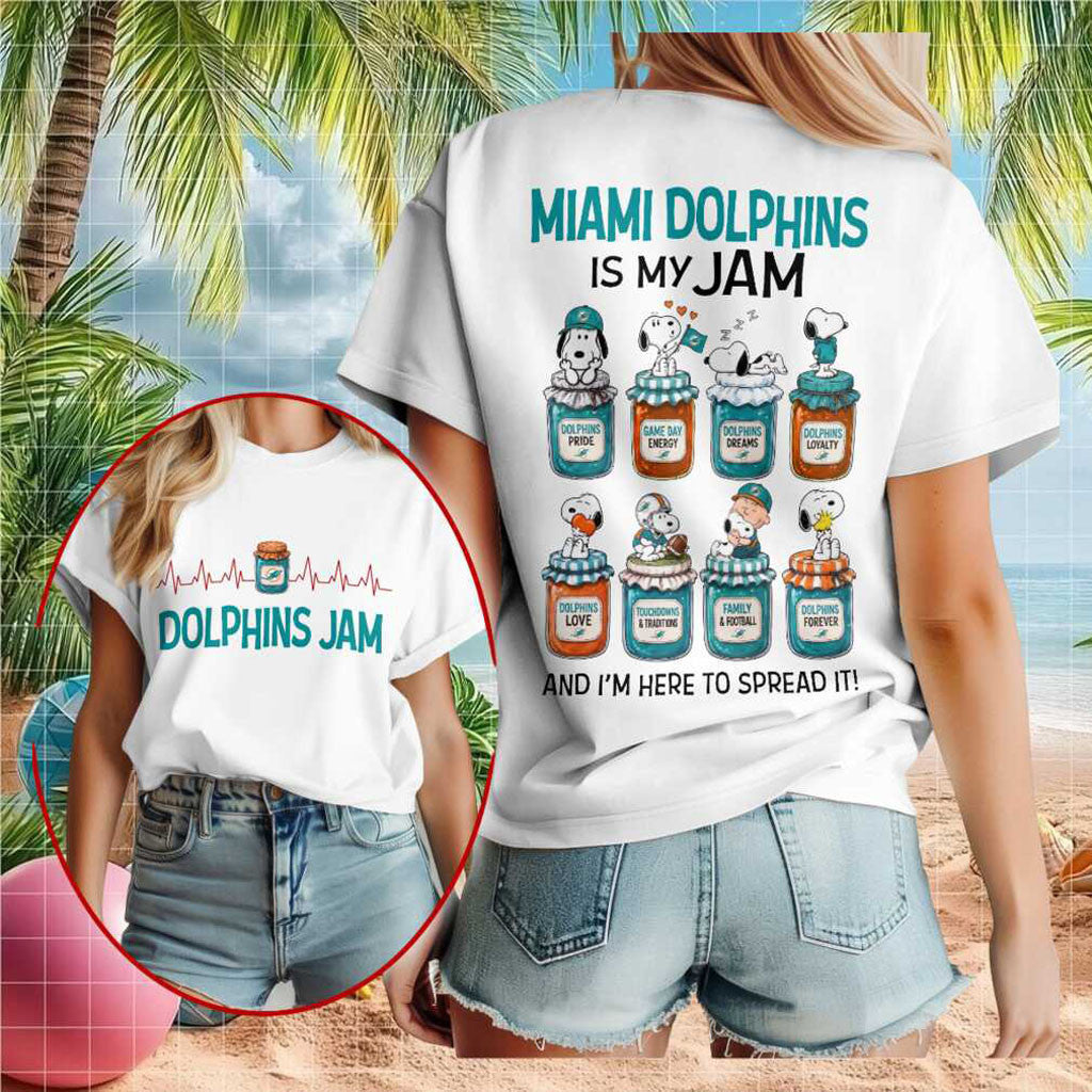 Miami Dolphins Snoopy Is My Jam Football Shirt Miami Dolphins Merch Gift For Game Day - Merchluma