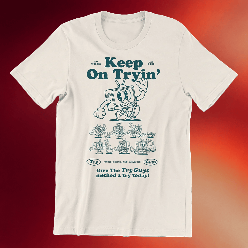 Try Guys Merch 2026 Keep On Tryin' T-Shirt Vintage TV Mascot Shirt Gift For Fans - Merchluma