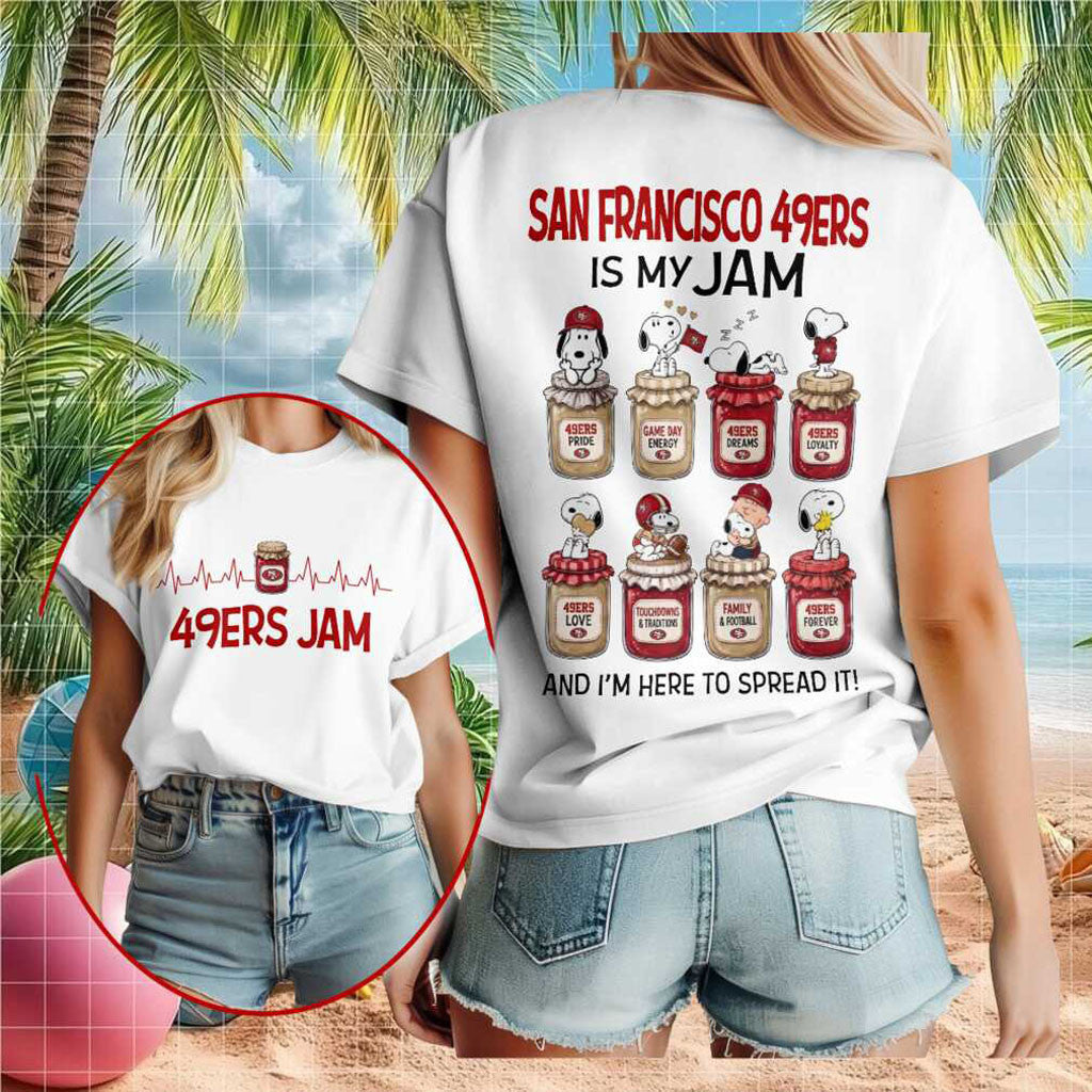 San Francisco 49ers Snoopy Is My Jam T-Shirt Game Day Shirt SF 49ers Merch Football Fan Gifts - Merchluma