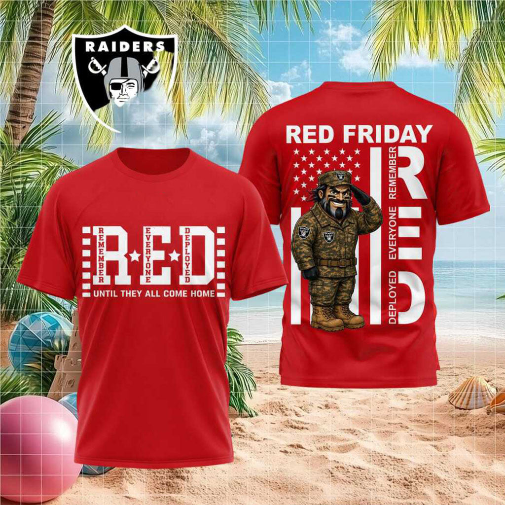 LV Raiders Mascot Remember Everyone Deployed Red Friday Shirt Raiders Merch Veteran Gifts - Merchluma