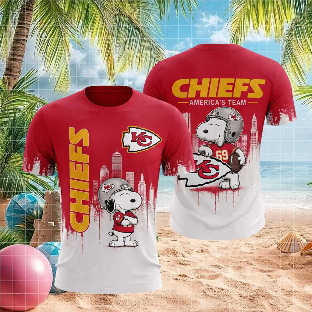 Kansas City Chiefs Snoopy Football T-Shirt America's Team Shirt KC Chiefs Merch Fan Gifts - Merchluma