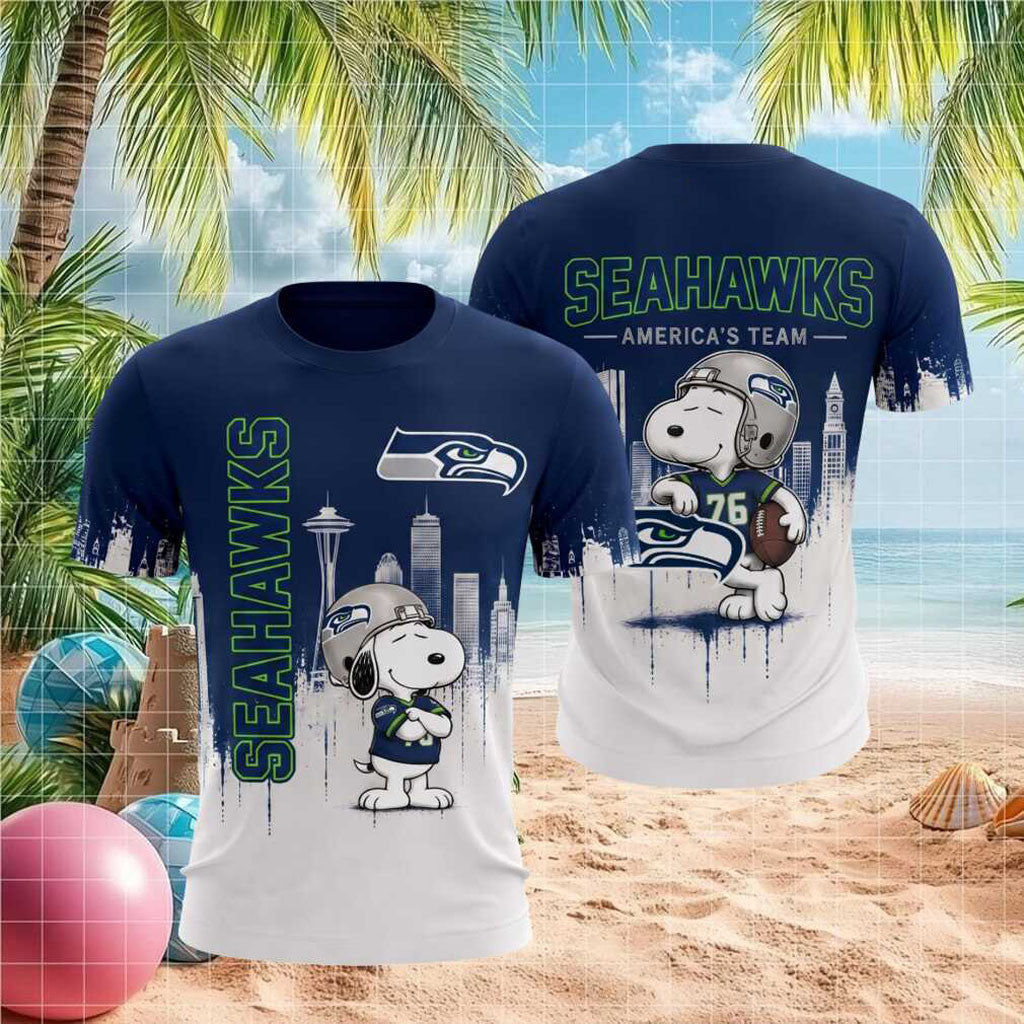 Seattle Seahawks Snoopy America's Team Skyline Shirt Seattle Seahawks Merch Football Fan Gear - Merchluma