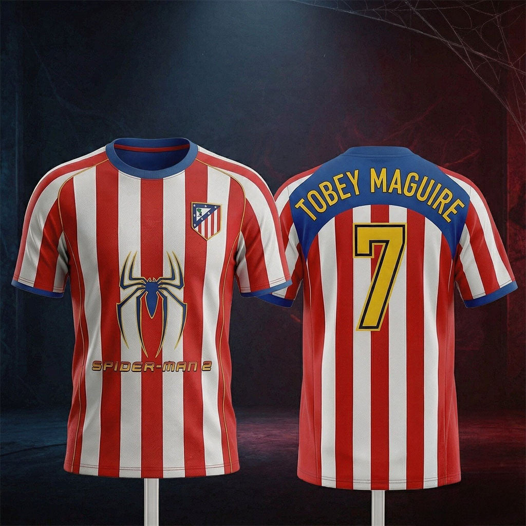 Atletico Madrid X Spider Man 2 Tobey Maguire #7 Jersey Shirt Present For Husband - Merchluma