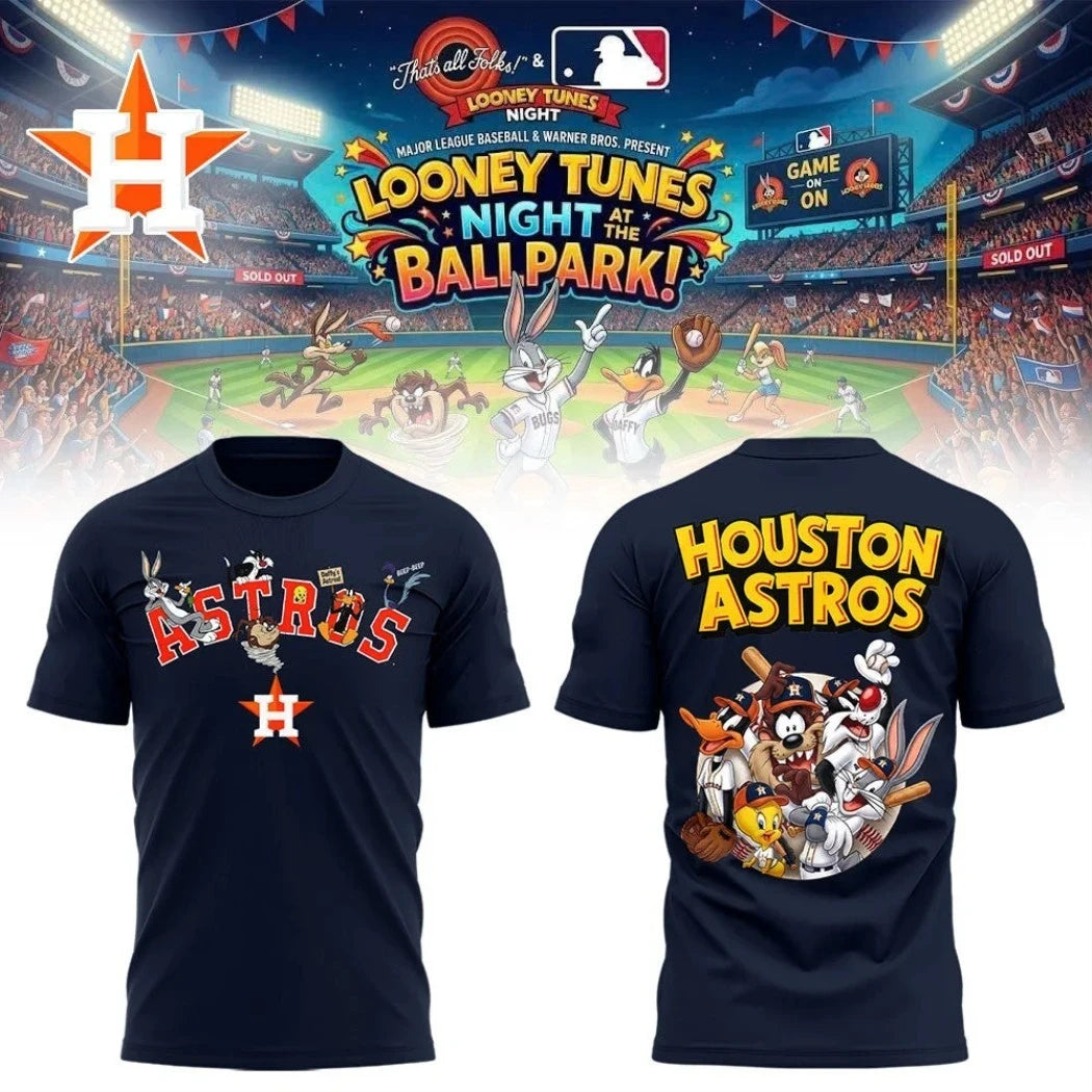 Houston Astros Looney Tunes Night At The Ballpark Navy T-Shirt Cartoon Tee Houston Astros Merch - Merchluma