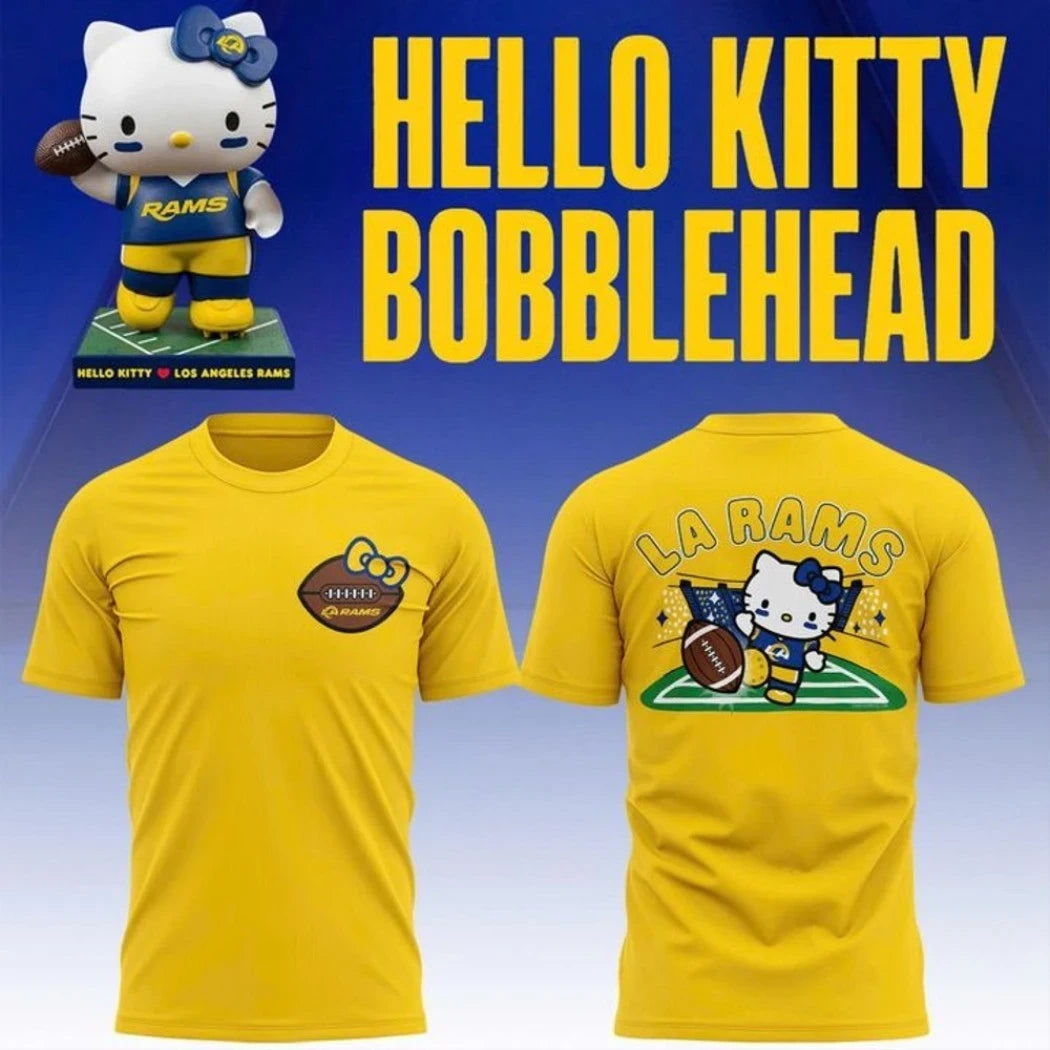 Los Angeles Rams Hello Kitty Bobblehead T-Shirt LA Rams Merch Best Gift For Football Fans - Merchluma