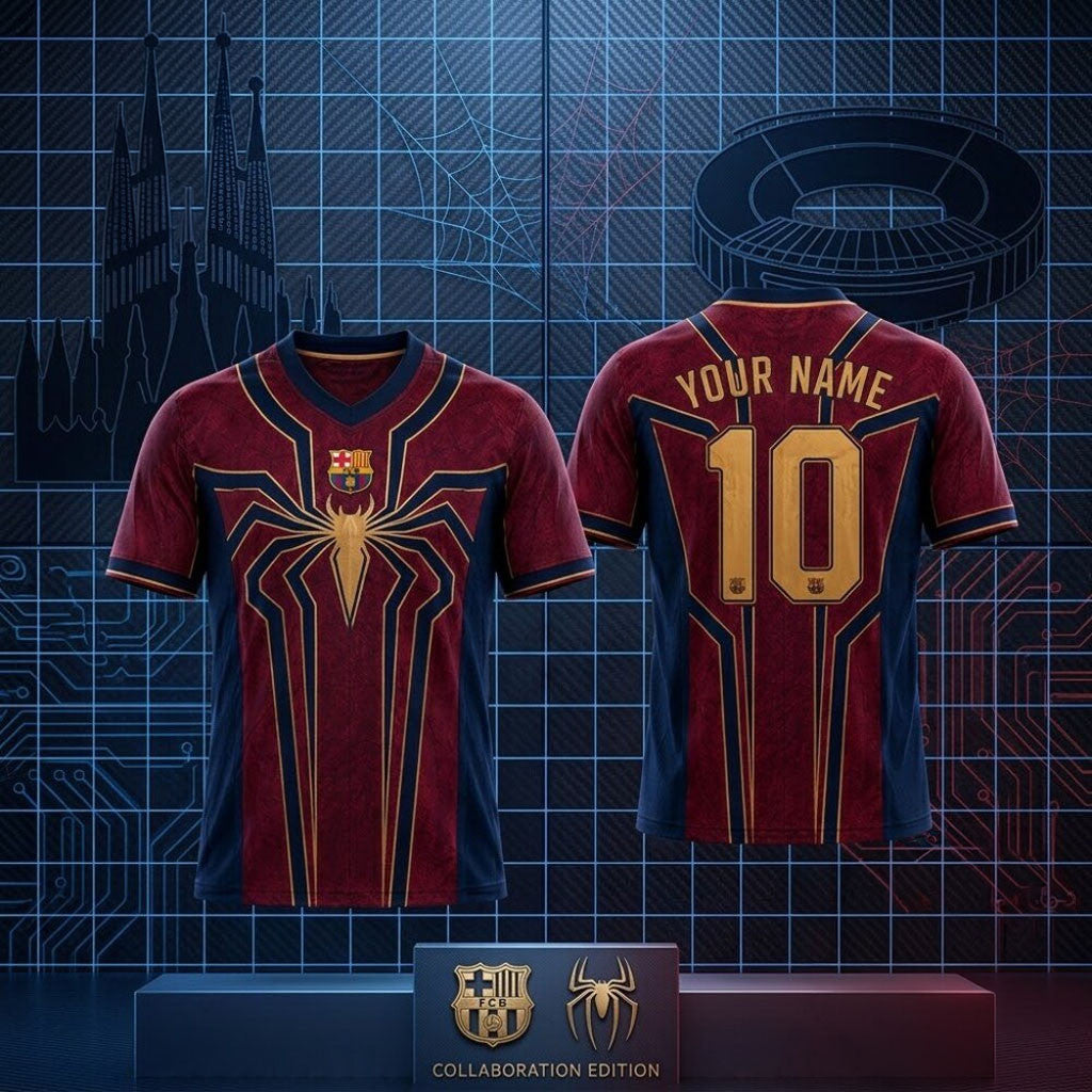 Personalized Barca X Spider Man Brand New Day Jersey Shirt 2026 Fan Merch Gifts For Brothers - Merchluma