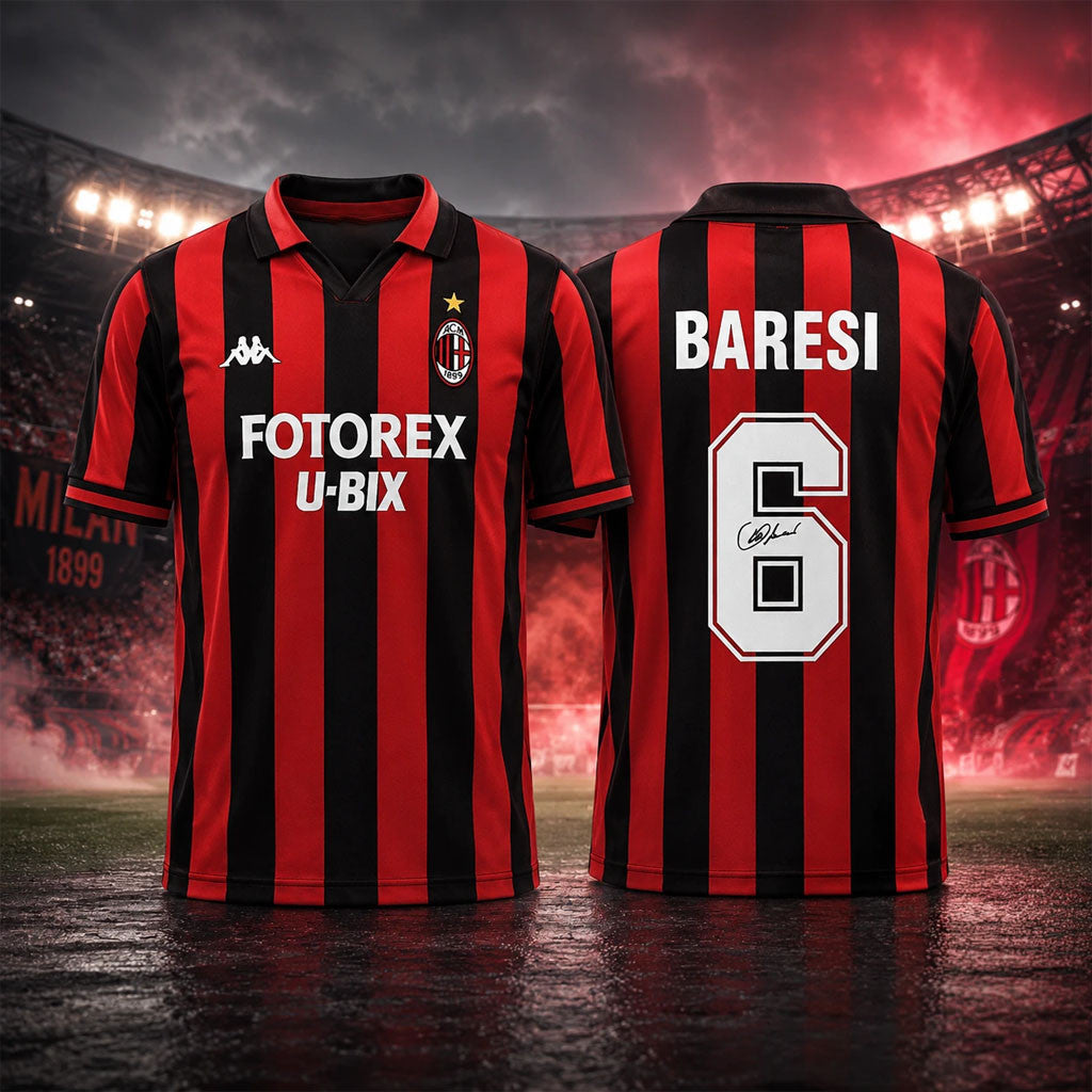 AC Milan Baresi #6 Retro Soccer Jersey Shirt 2026 AC Milan Merch Present For Husband - Merchluma