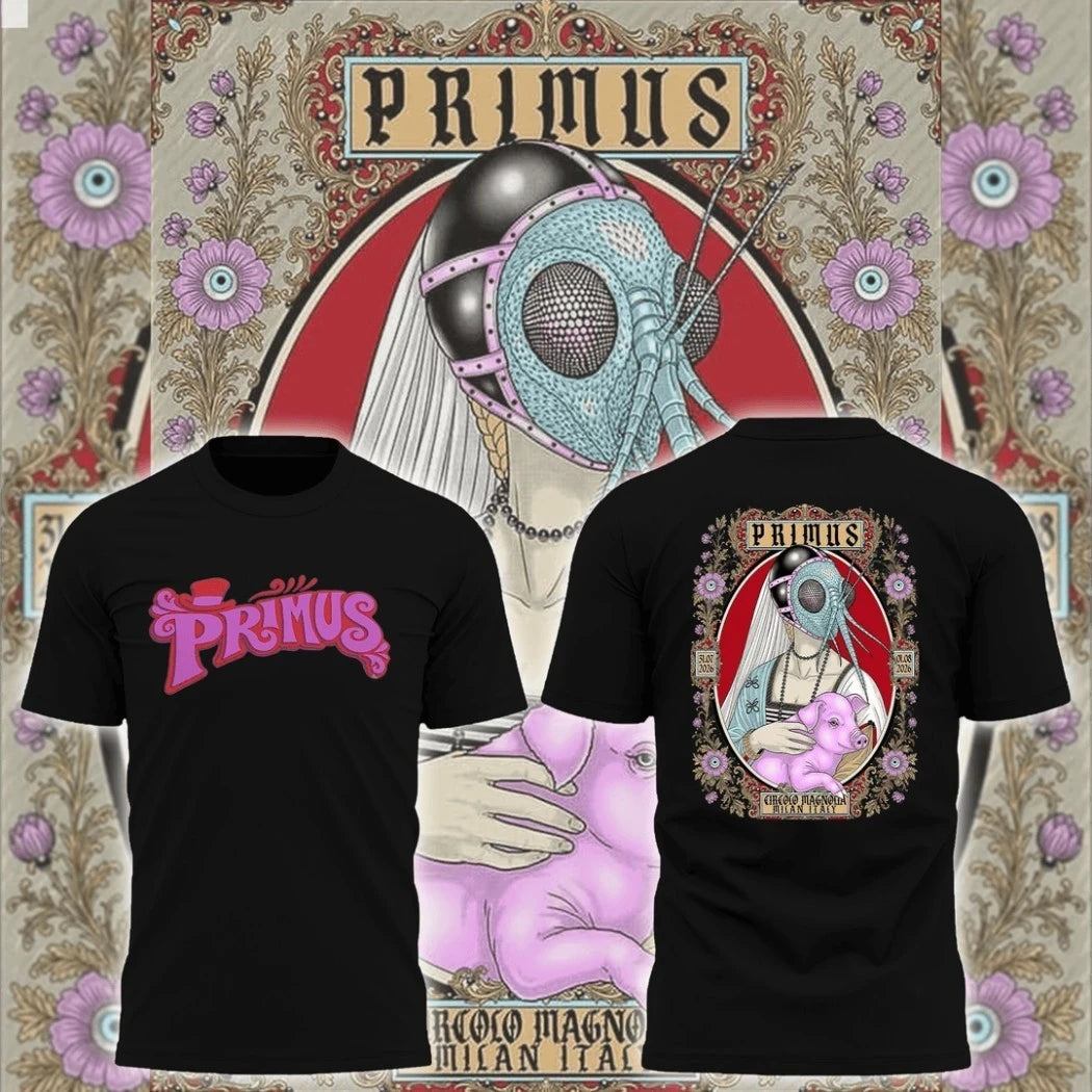 Primus Merch Milan Italy Circolo Magnolia 2026 Concert T-Shirt Vintage Rock Band Tour Black Tee - Merchluma