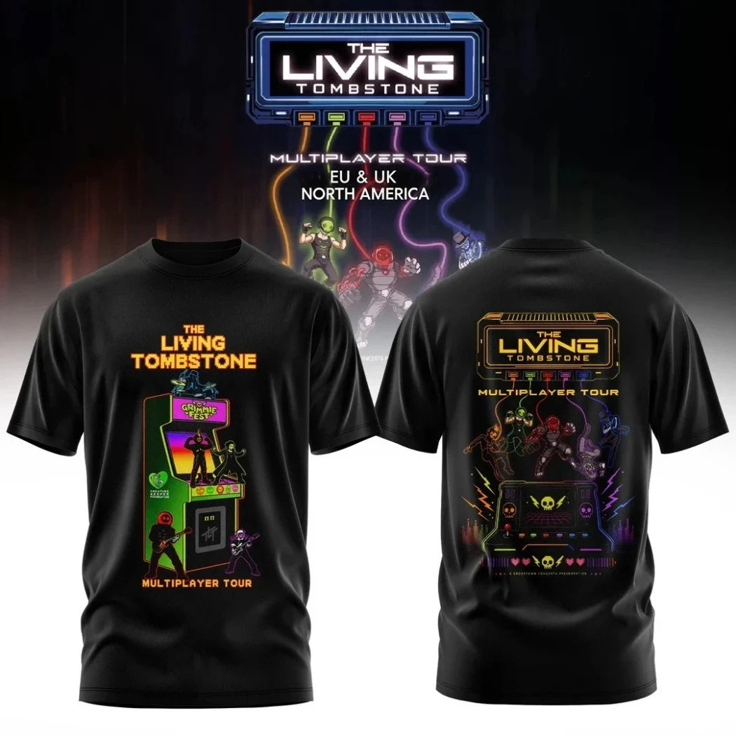 The Living Tombstone Multiplayer Tour Merch 2026 Arcade Machine Graphic T-Shirt EDM Fan Gifts - Merchluma