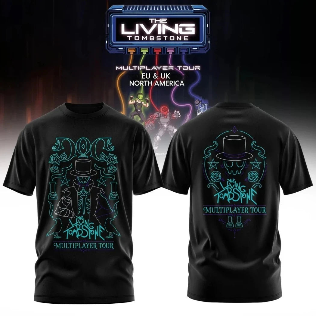 The Living Tombstone Multiplayer Tour 2026 Dr Earth Line Art T-Shirt The Living Tombstone Merch - Merchluma
