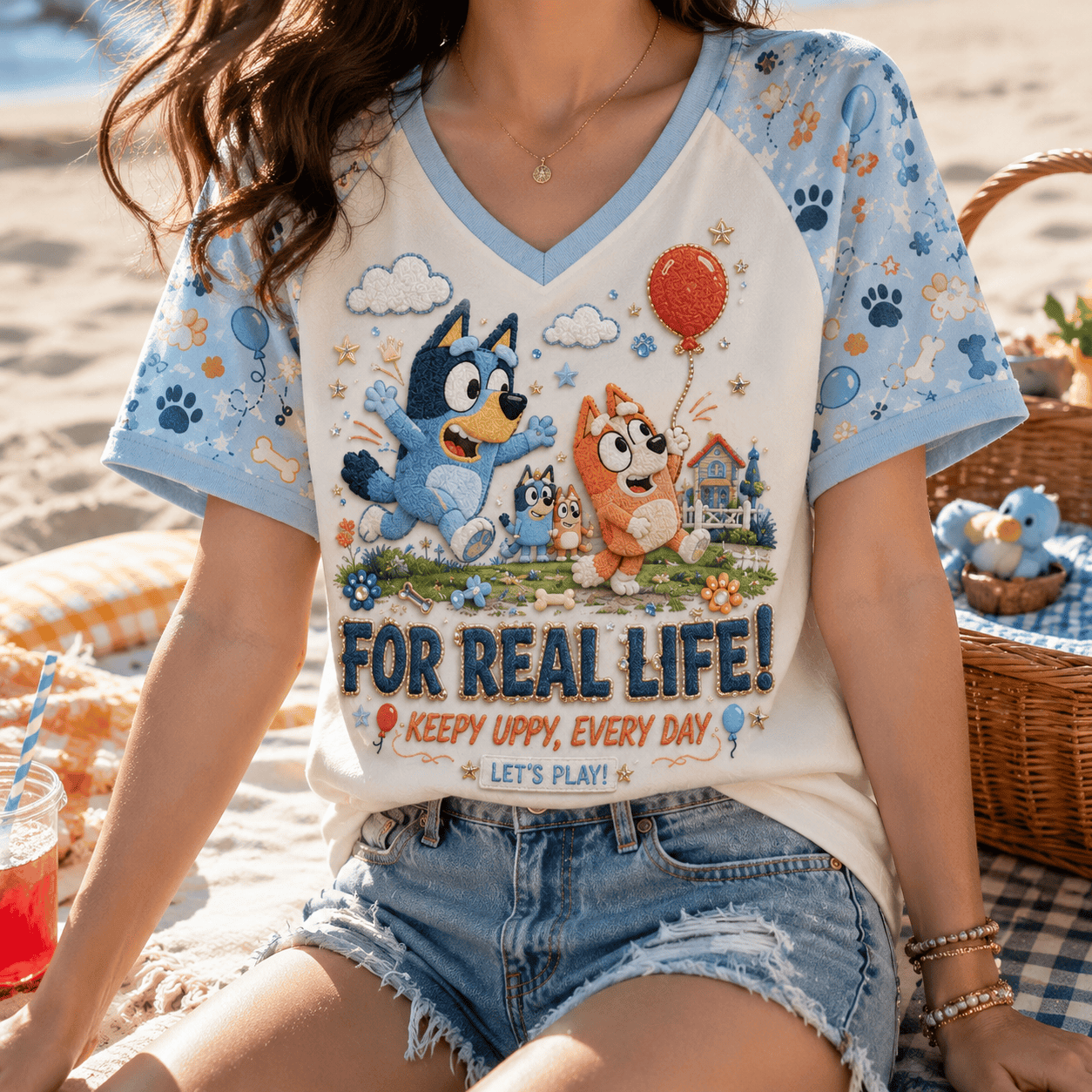 Bluey For Real Life V-Neck Shirt Keepy Uppy Every Day Let's Play Clothing Gift For Her - Merchluma