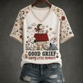 Snoopy Good Grief Happy Little Moments V-Neck Shirt Cute Cartoon Character Apparel Women's - Merchluma