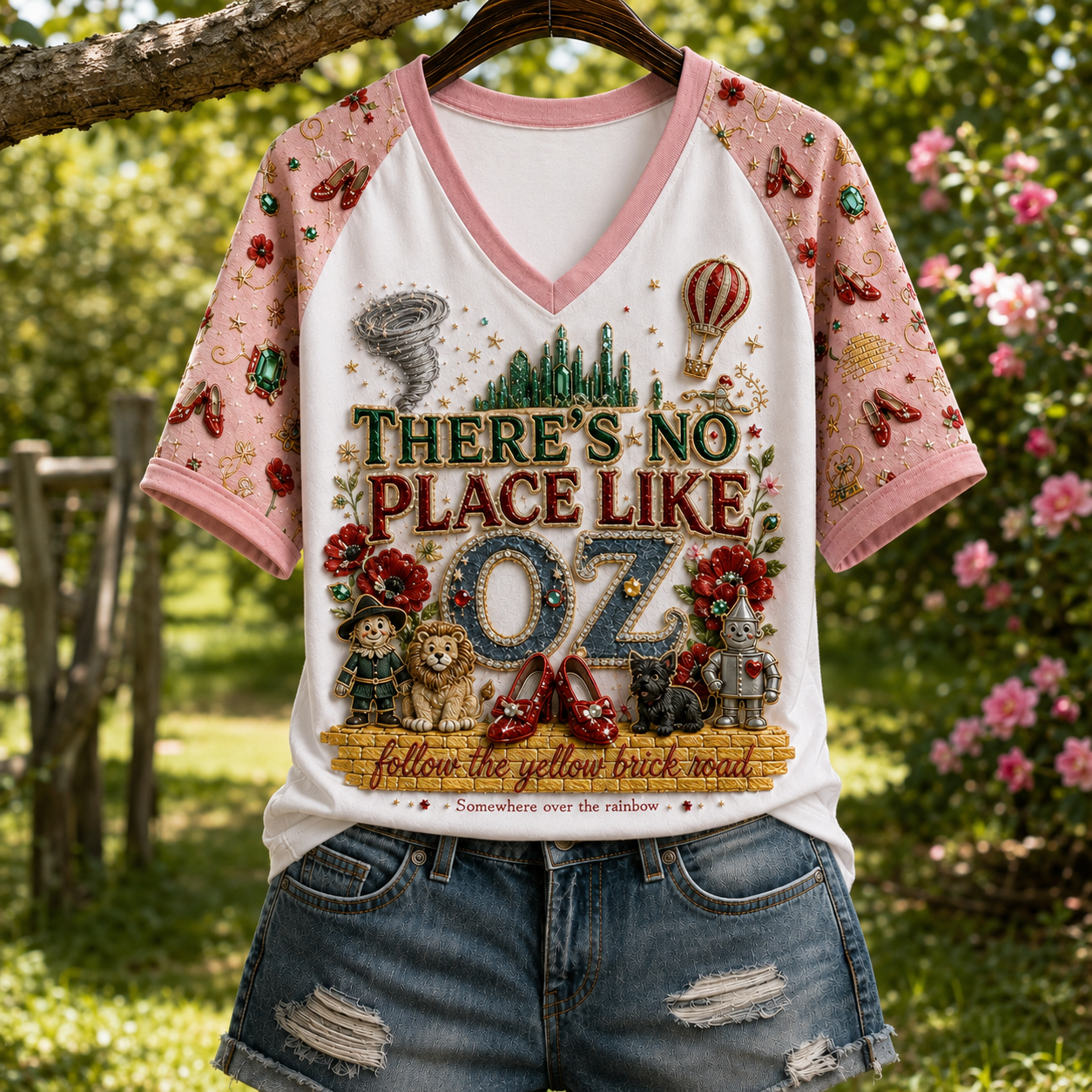 The Wizard of Oz Merch There's No Place Like OZ V-Neck Shirt Birthday Idea For Daughter - Merchluma