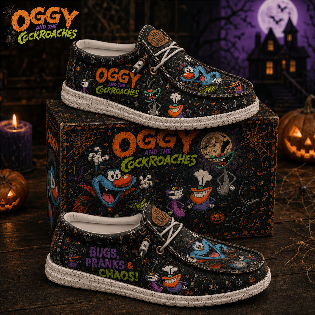 Oggy And The Cockroaches Halloween Shoes Bugs Pranks And Chaos Loafers Best Halloween Gifts - Merchluma