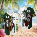 Green Bay Packers Skeleton Grateful Roses Baseball Jersey Packers Merch Gifts For Dad - Merchluma
