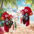 Kansas City Chiefs Skeleton Grateful Roses Baseball Jersey Chiefs Merch Gifts For Dad - Merchluma