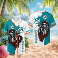Miami Dolphins Skeleton Grateful Roses Baseball Jersey Dolphins Merch Gifts For Husband - Merchluma