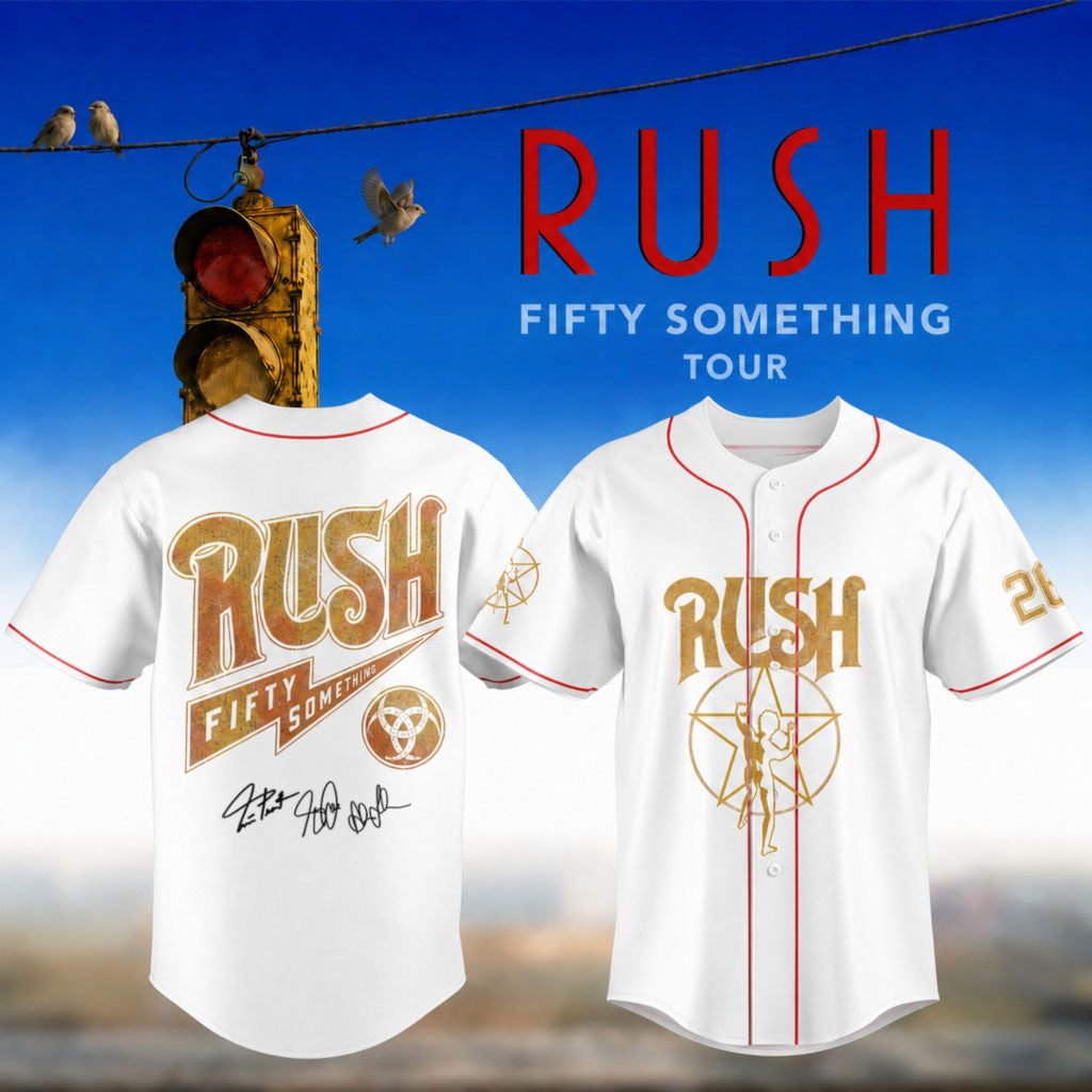 RUSH Fifty Something Tour 2026 Signed Jersey White RUSH Merch Music Gift Ideas For Guys - Merchluma