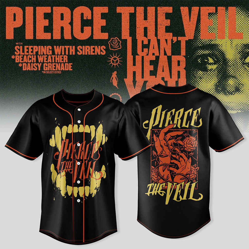 Pierce The Veil I Can't Hear You World Tour Australia 2026 Baseball Jersey Pierce The Veil Merch - Merchluma
