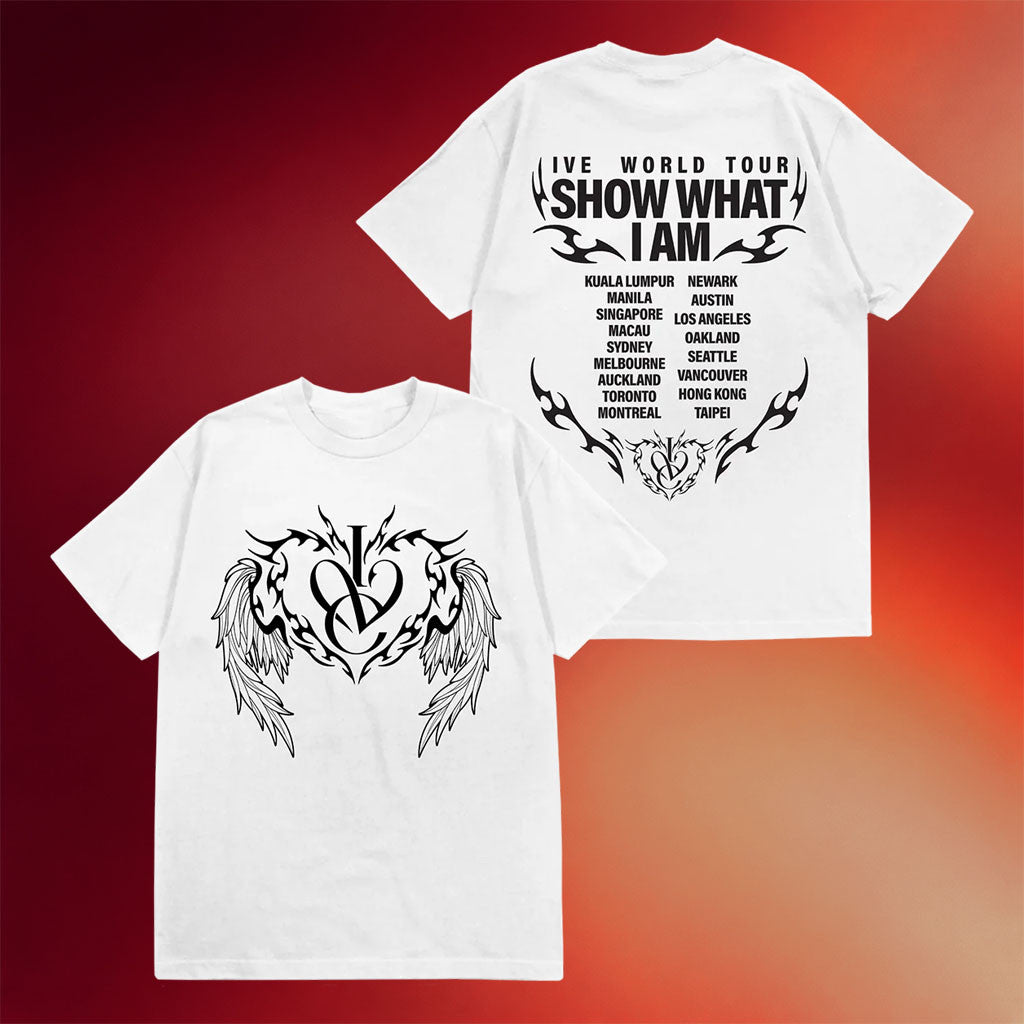 Ive Merch 2026 White Tribal Heart Crest T-Shirt Ive World Tour Show What I Am Shirt DIVE Gear - Merchluma
