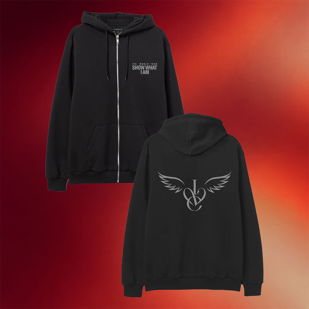 Ive Merch 2026 Black Winged Crest Zip Hoodie Ive World Tour Merch Show What I Am Kpop Gear - Merchluma