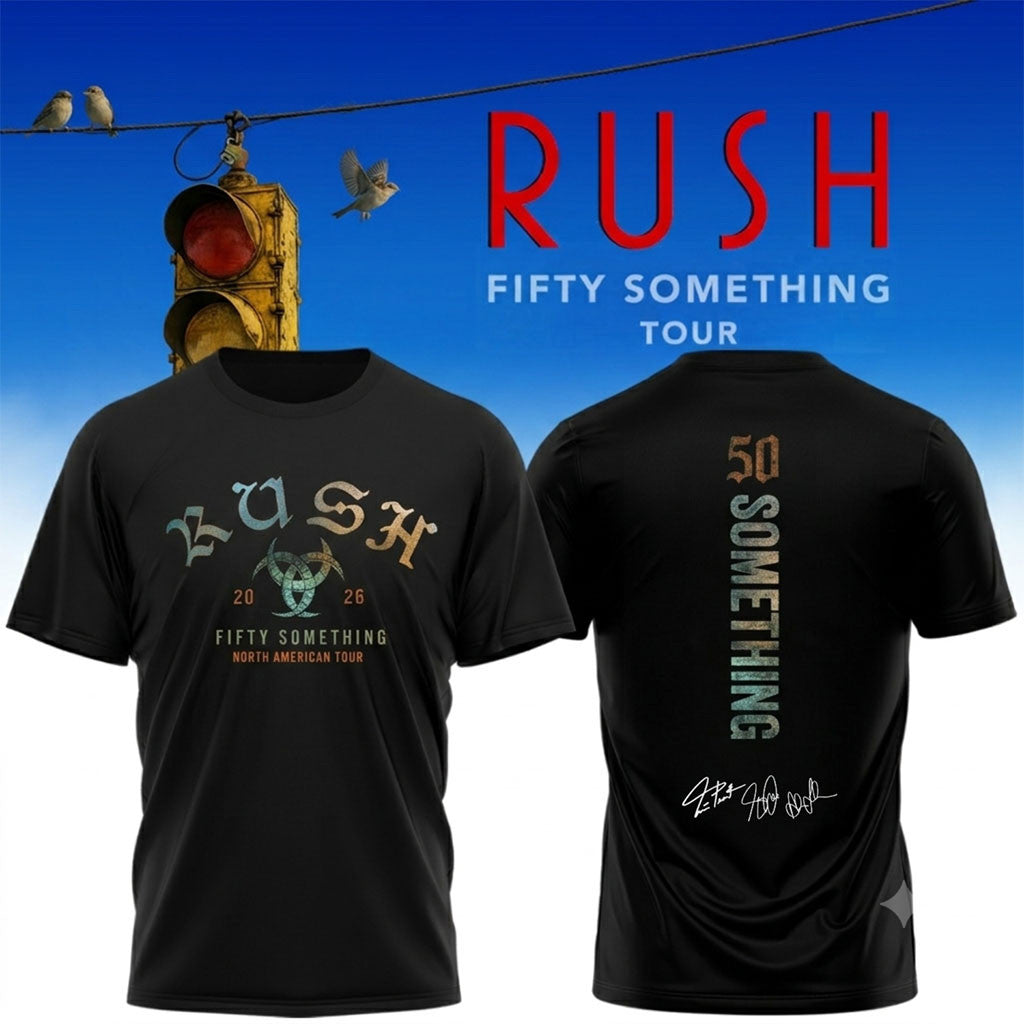 RUSH Fifty Something Tour 2026 Signed V-Neck Shirt Black RUSH Merch Gifts For Music Lovers - Merchluma