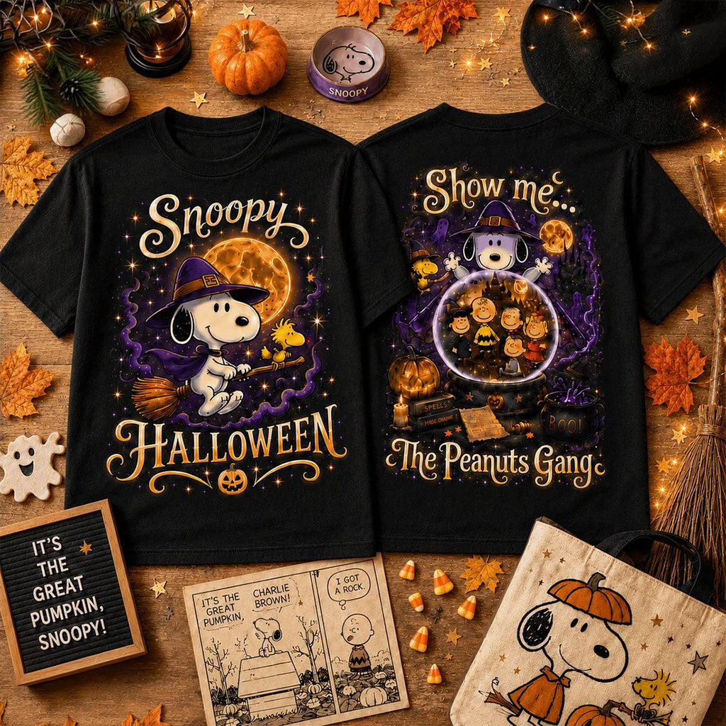 The Peanuts Gang Snoopy Halloween Black T-Shirt Funny Cute Snoopy Shirt Halloween Gifts - Merchluma