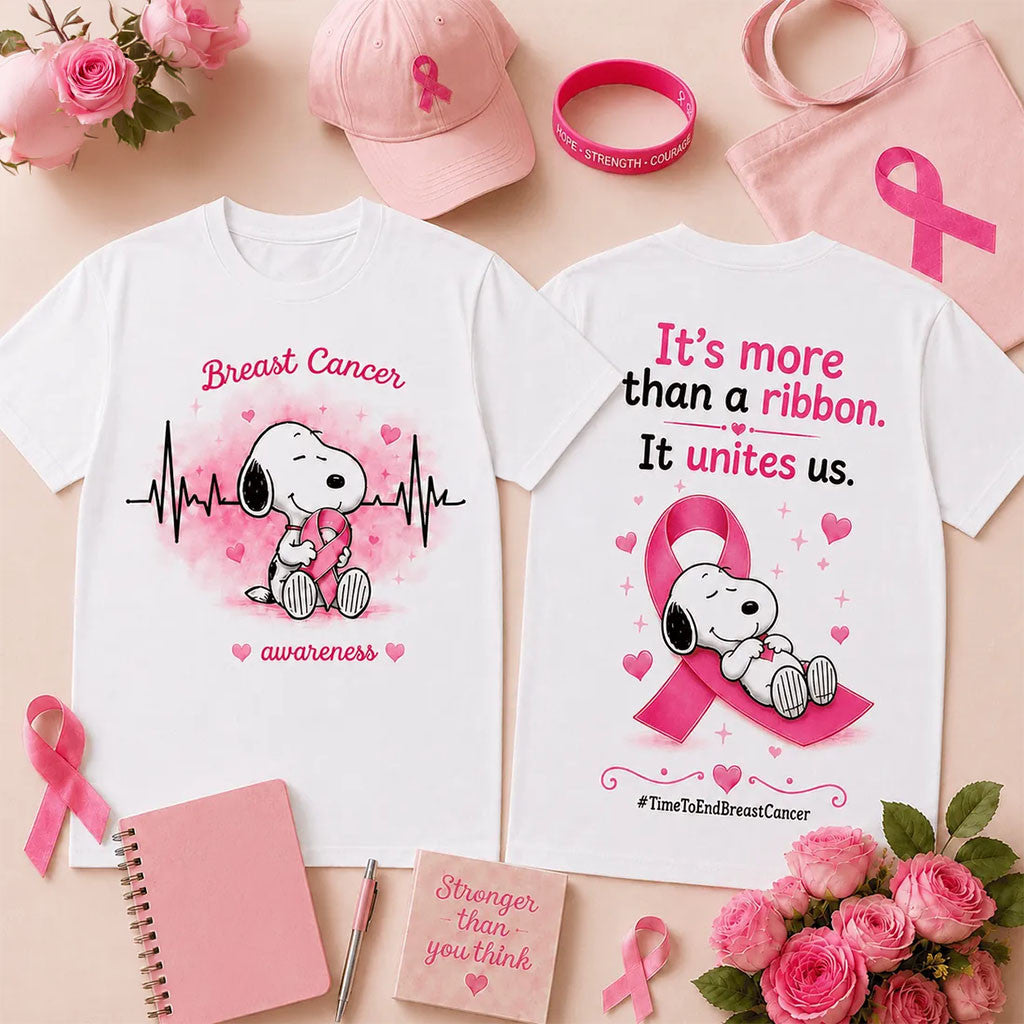 Snoopy Breast Cancer Awareness Heartbeat T-Shirt Snoopy Merch Gifts For Wife - Merchluma