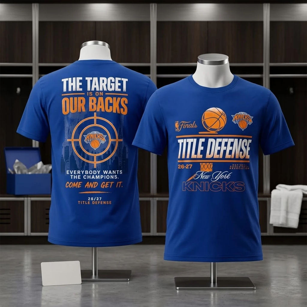 New York Knicks Target On Our Backs Title Defense T-Shirt NY Knicks Champions Merch Fan Gifts - Merchluma