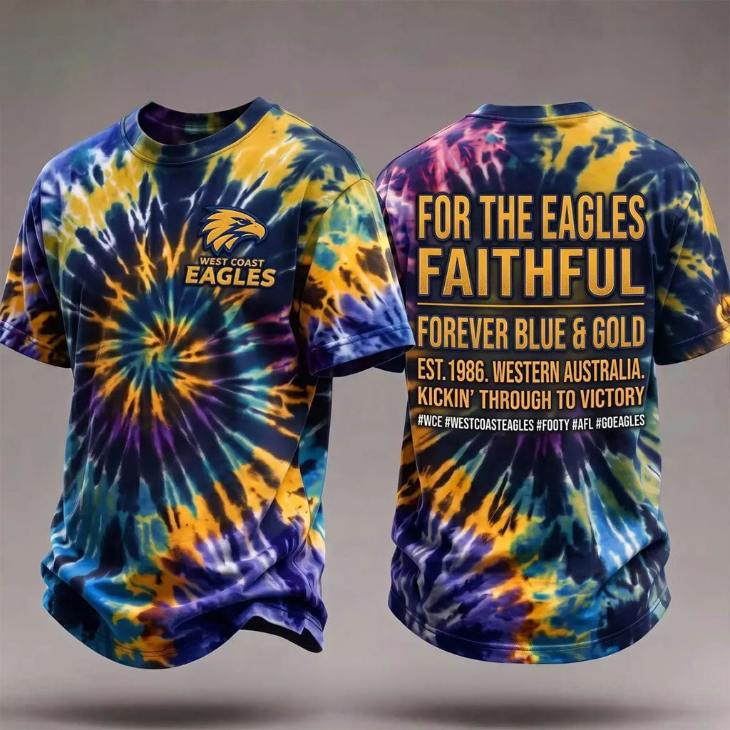 West Coast Eagles Merch For The Eagles Faithful Forever Blue And Gold Tie Dye T-Shirt Men - Merchluma