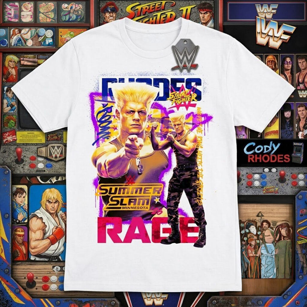 WWE x Street Fighter Cody Rhodes SummerSlam 2026 T-Shirt WWE Merch Him Gifts - Merchluma