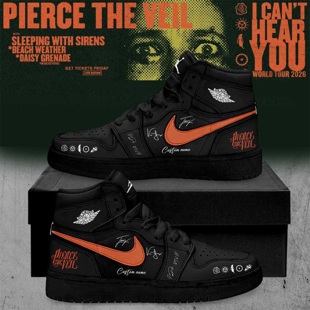 Custom Pierce The Veil Merch I Can't Hear You World Tour 2026 Signature Shoes Black - Merchluma