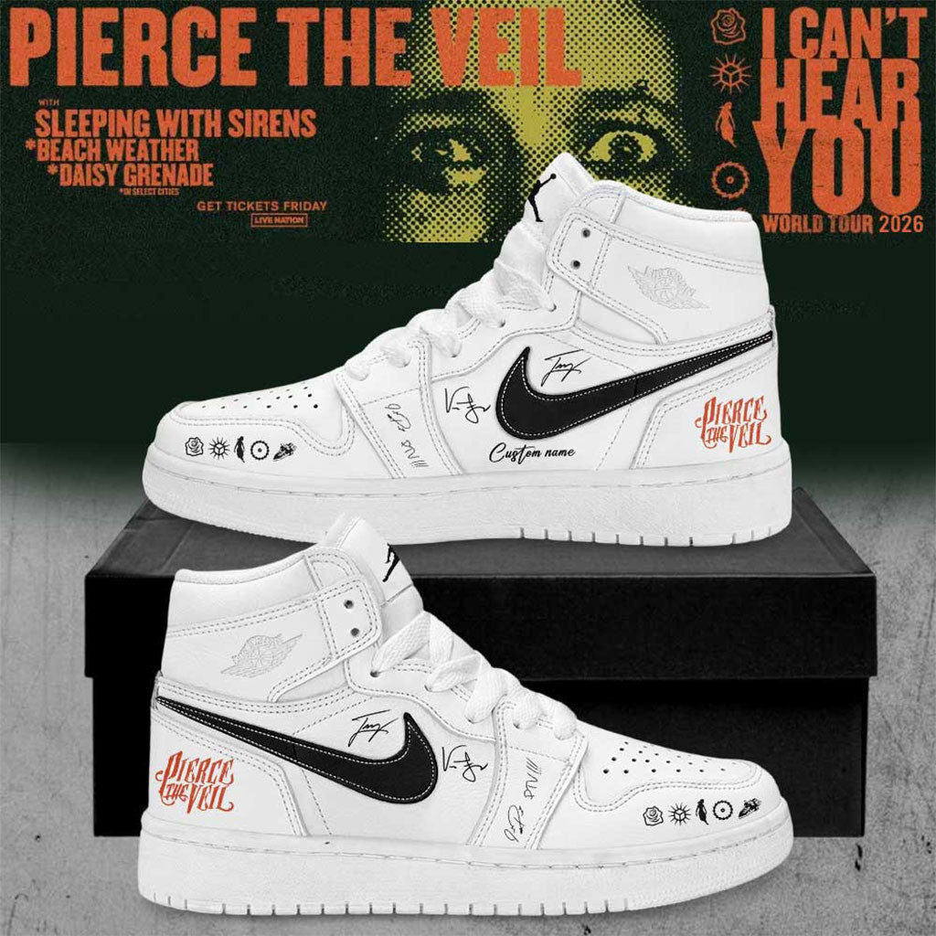 Custom Pierce The Veil Merch I Can't Hear You World Tour 2026 Signature Shoes White Fan Gifts - Merchluma