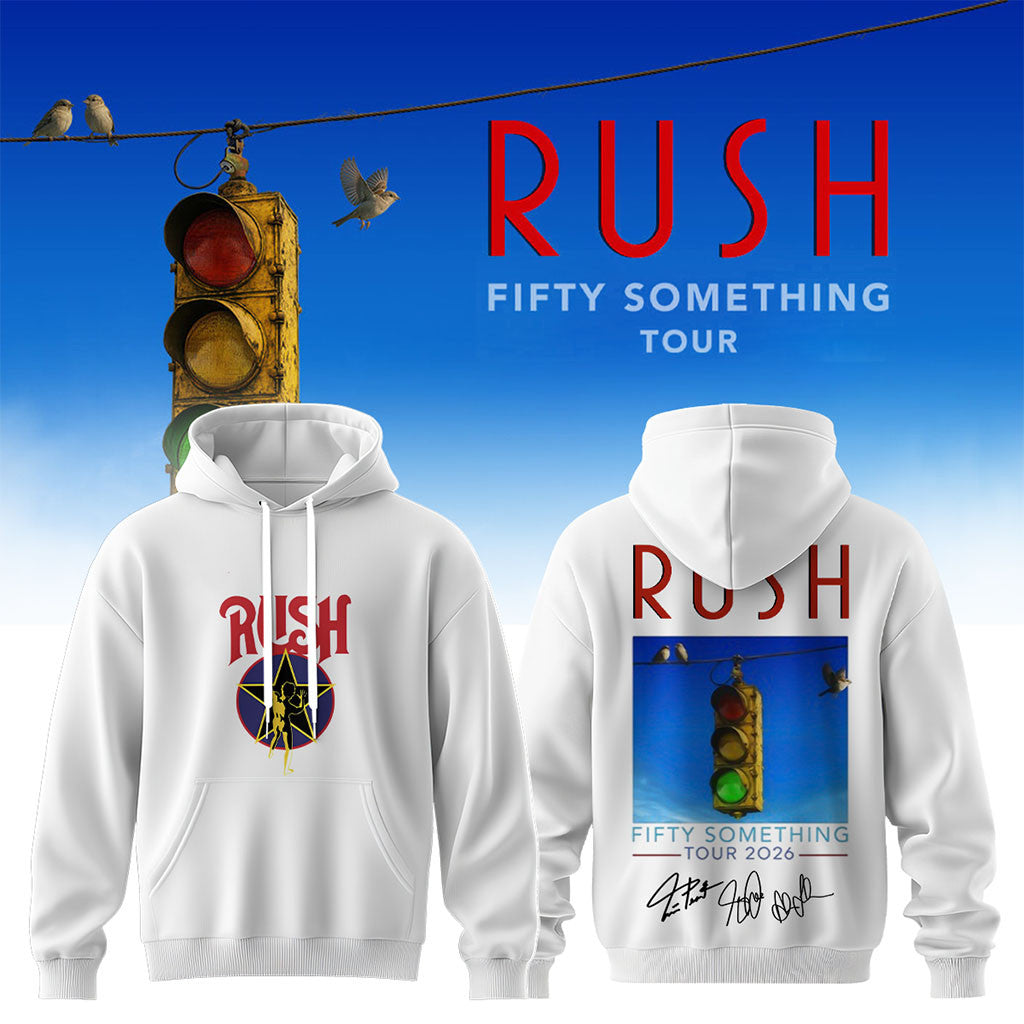 RUSH Fifty Something Tour 2026 Signed Hoodie RUSH Merch White Gifts For Rock Lovers - Merchluma